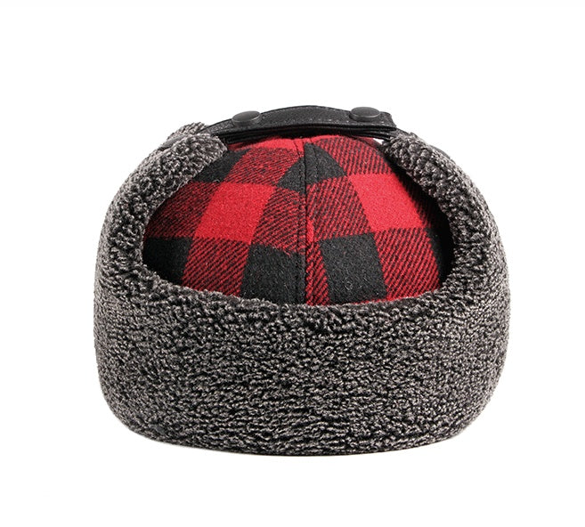 Trendy Plus Velvet Thick Plaid Ear Protection Cotton Cap Men
