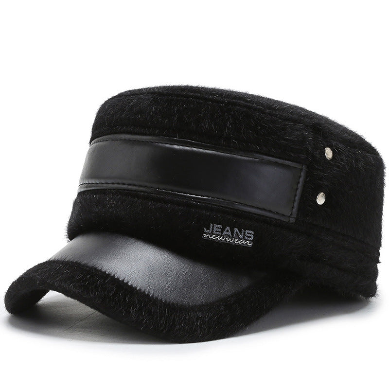 Fleece-lined Earflaps Mink-like Flat-top Cap Leisure Cold-proof Thermal Cotton Hat