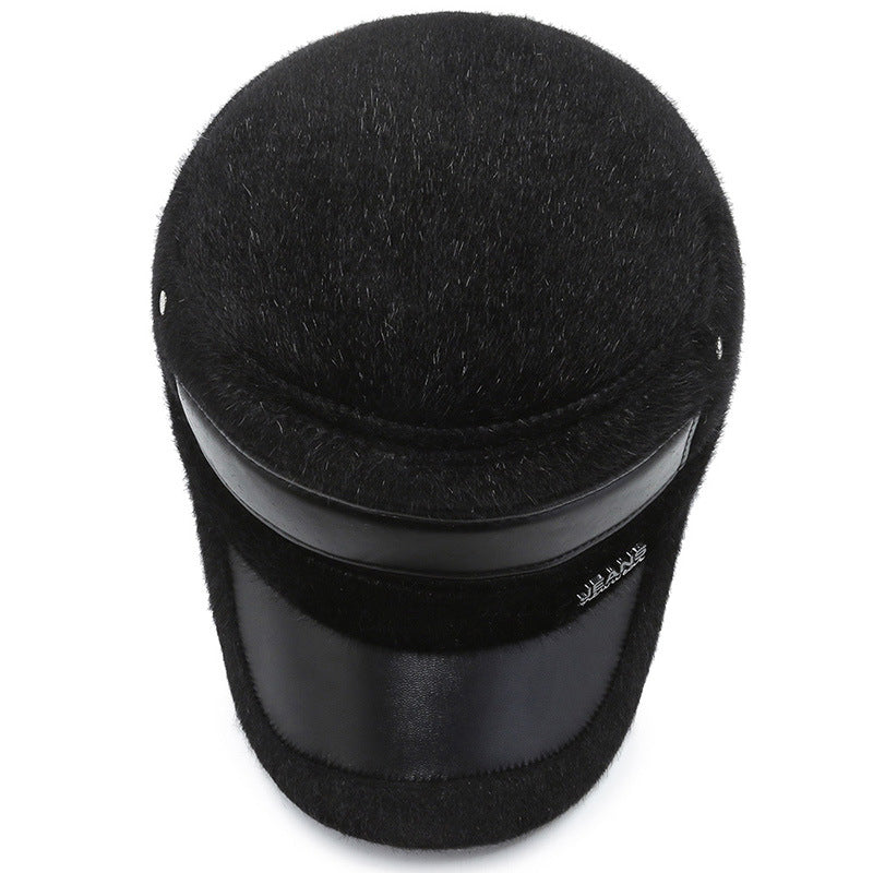 Fleece-lined Earflaps Mink-like Flat-top Cap Leisure Cold-proof Thermal Cotton Hat