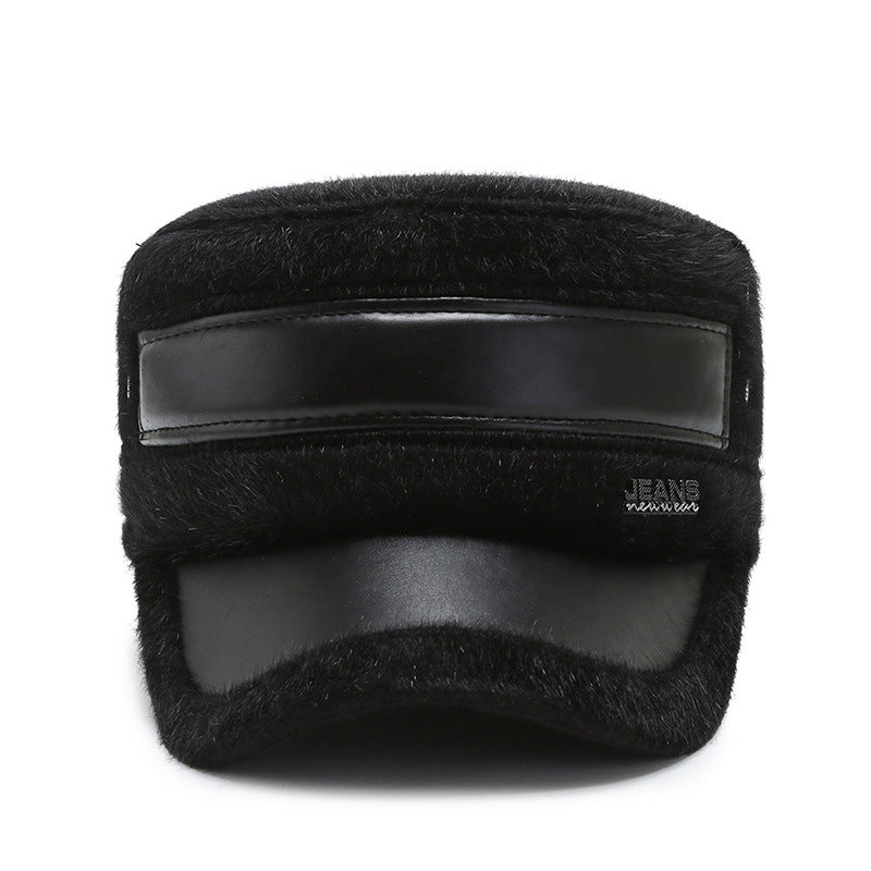 Fleece-lined Earflaps Mink-like Flat-top Cap Leisure Cold-proof Thermal Cotton Hat