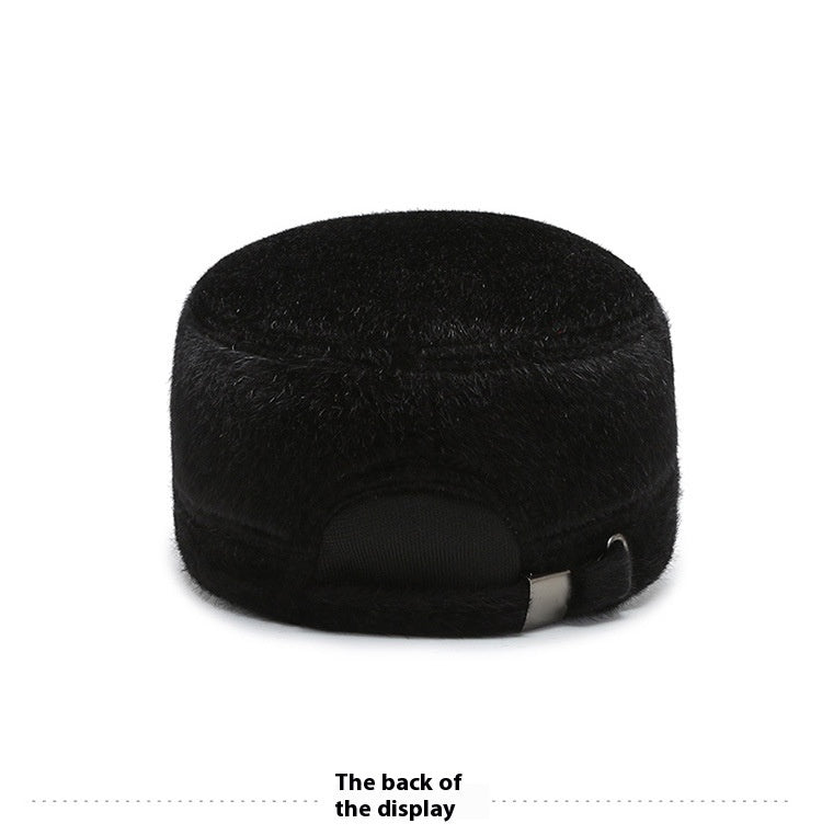 Fleece-lined Earflaps Mink-like Flat-top Cap Leisure Cold-proof Thermal Cotton Hat