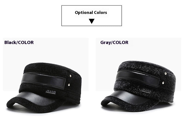 Fleece-lined Earflaps Mink-like Flat-top Cap Leisure Cold-proof Thermal Cotton Hat