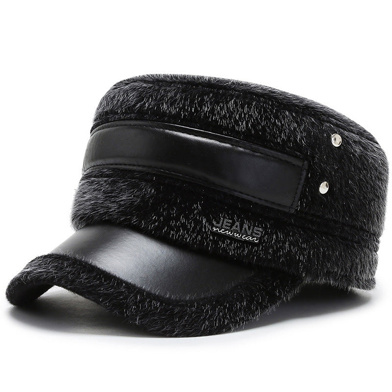 Fleece-lined Earflaps Mink-like Flat-top Cap Leisure Cold-proof Thermal Cotton Hat